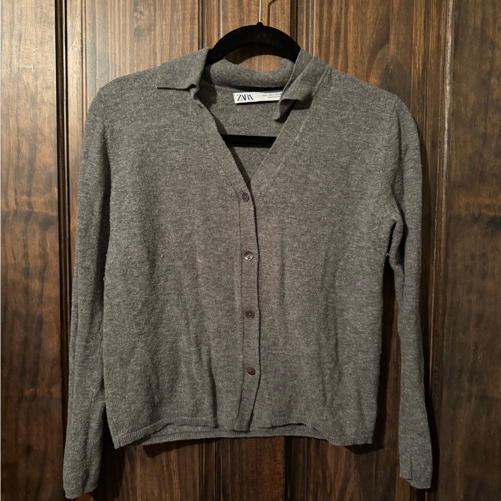 Zara Charcoal Button-Up Cardigan